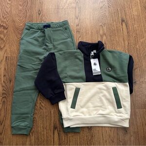 Petit Bateau Green Cream Jogger Set size 6 boy collar NWT
